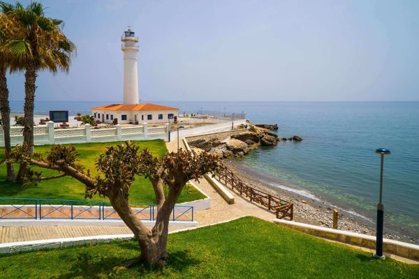 White lighthouse with orange roof, Torrox, Spain.jpg