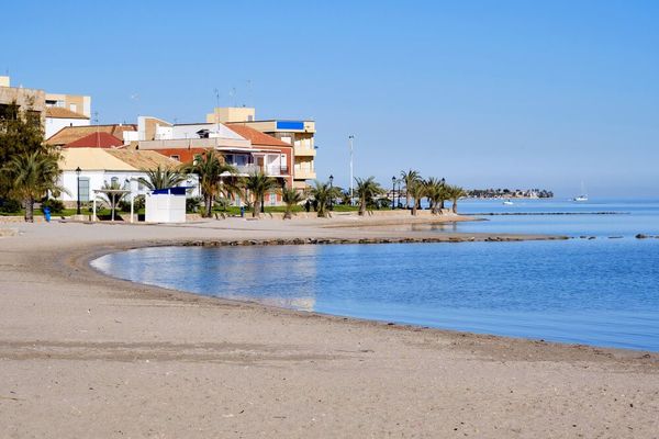 Los Alcazares beach. Fishing village on the western side of the Mar Menor in the autonomous community and province of Murcia, southeastern Spain..jpg